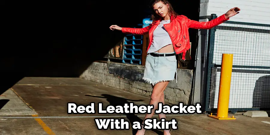 Red Leather Jacket  With a Skirt