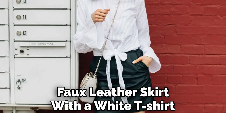 Faux Leather Skirt With a White T-shirt