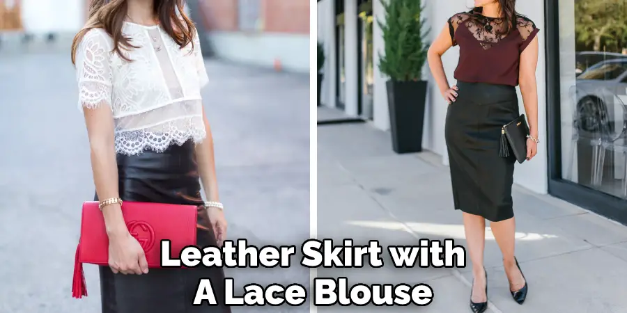 Leather Skirt with A Lace Blouse