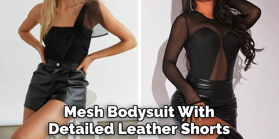 Mesh Bodysuit With Detailed Leather Shorts